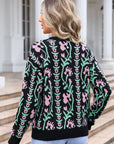 Angel Wings Flower Round Neck Long Sleeve Sweater