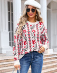 Angel Wings Flower Round Neck Long Sleeve Sweater