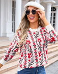 Angel Wings Flower Round Neck Long Sleeve Sweater