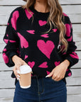 Angel Wings Heart Contrast Round Neck Long Sleeve Sweater