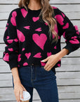 Angel Wings Heart Contrast Round Neck Long Sleeve Sweater