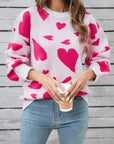 Angel Wings Heart Contrast Round Neck Long Sleeve Sweater