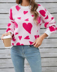 Angel Wings Heart Contrast Round Neck Long Sleeve Sweater