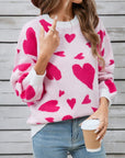 Angel Wings Heart Contrast Round Neck Long Sleeve Sweater