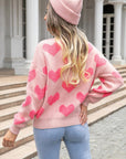 Angel Wings Round Neck Dropped Shoulder Sweater with Heart Pattern