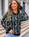 Angel Wings Flower Round Neck Long Sleeve Sweater