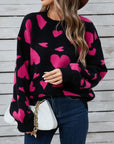 Angel Wings Heart Contrast Round Neck Long Sleeve Sweater