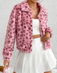 Leopard Zip Up Long Sleeve Furry Jacket