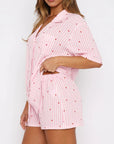 Valentine's Day Printed Collared Neck Short Sleeve Top and Shorts Set