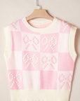 Bow Checkered Round Neck Sweater Vest