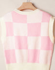 Bow Checkered Round Neck Sweater Vest