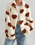 Heart Zip Up Drop Shoulder Furry Jacket