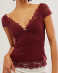 Lace Detail V-Neck Cap Sleeve Top