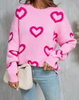 Angel Wings Heart Round Neck Dropped Shoulder Long Sleeve Sweater