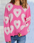 Pearl Detail Heart Round Neck Long Sleeve Sweater