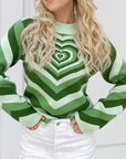 Heart Mock Neck Long Sleeve Sweater