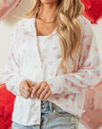 Heart Print Collared Neck Long Sleeve Shirt