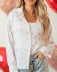 Heart Print Collared Neck Long Sleeve Shirt