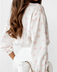 Heart Print Collared Neck Long Sleeve Shirt