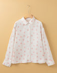 Heart Print Collared Neck Long Sleeve Shirt