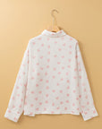 Heart Print Collared Neck Long Sleeve Shirt