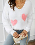 Heart V-Neck Long Sleeve Sweater