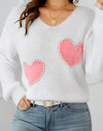 Heart V-Neck Long Sleeve Sweater