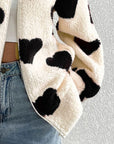 Heart Zip Up Drop Shoulder Furry Jacket