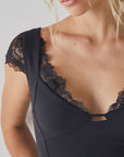 Lace Detail V-Neck Cap Sleeve Top