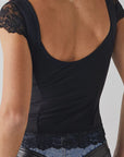 Lace Detail V-Neck Cap Sleeve Top