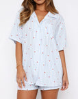 Valentine's Day Printed Collared Neck Short Sleeve Top and Shorts Set