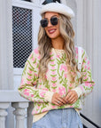 Angel Wings Flower Round Neck Long Sleeve Sweater