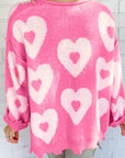 Pearl Detail Heart Round Neck Long Sleeve Sweater