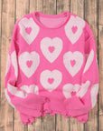 Pearl Detail Heart Round Neck Long Sleeve Sweater