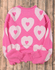 Pearl Detail Heart Round Neck Long Sleeve Sweater