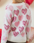 Pearl Detail Heart Round Neck Sweater