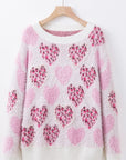 Pearl Detail Heart Round Neck Sweater