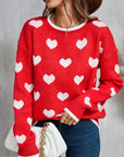 Angel Wings Contrast Trim Heart Round Neck Sweater