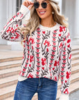 Angel Wings Flower Round Neck Long Sleeve Sweater