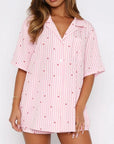 Valentine's Day Printed Collared Neck Short Sleeve Top and Shorts Set