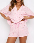 Valentine's Day Printed Collared Neck Short Sleeve Top and Shorts Set