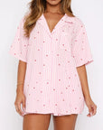 Valentine's Day Printed Collared Neck Short Sleeve Top and Shorts Set