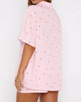 Valentine's Day Printed Collared Neck Short Sleeve Top and Shorts Set