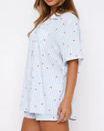 Valentine's Day Printed Collared Neck Short Sleeve Top and Shorts Set