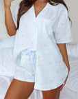 Valentine's Day Printed Collared Neck Short Sleeve Top and Shorts Set