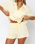 Valentine's Day Printed Collared Neck Short Sleeve Top and Shorts Set