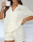 Valentine's Day Printed Collared Neck Short Sleeve Top and Shorts Set