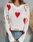 Angel Wings Contrast Heart Round Neck Long Sleeve Sweater