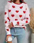 Angel Wings Contrast Trim Heart Round Neck Sweater