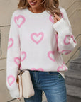 Angel Wings Heart Round Neck Dropped Shoulder Long Sleeve Sweater